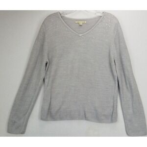 Carolyn Taylor Womens Sweater SZ XL Knit Top Gray Bling Sparkle on Top